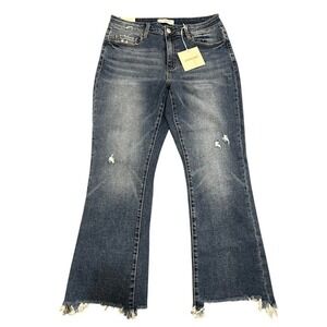 Lovervet Mid Rise Boot Cut Jeans Blue Distressed Frayed Hem Women 14W